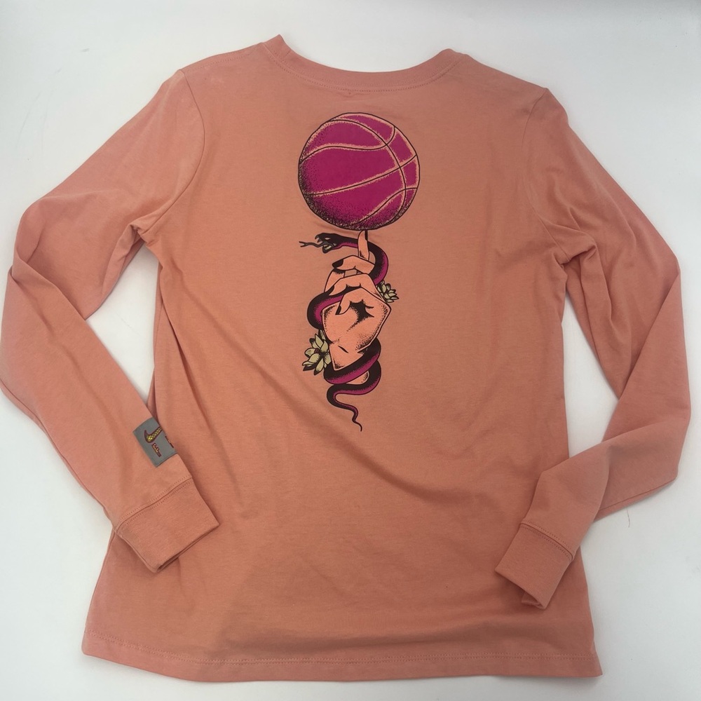 Nike Peach Long Sleeve Shirt with Pink Graphic Basketball